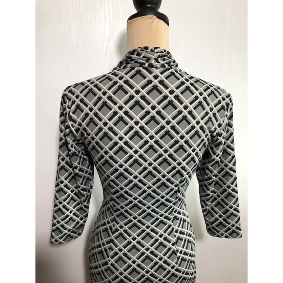 J McLaughlin Dress Womens XS Gray Black Lattice Print Catalina Cloth Faux Wrap - Picture 6 of 12